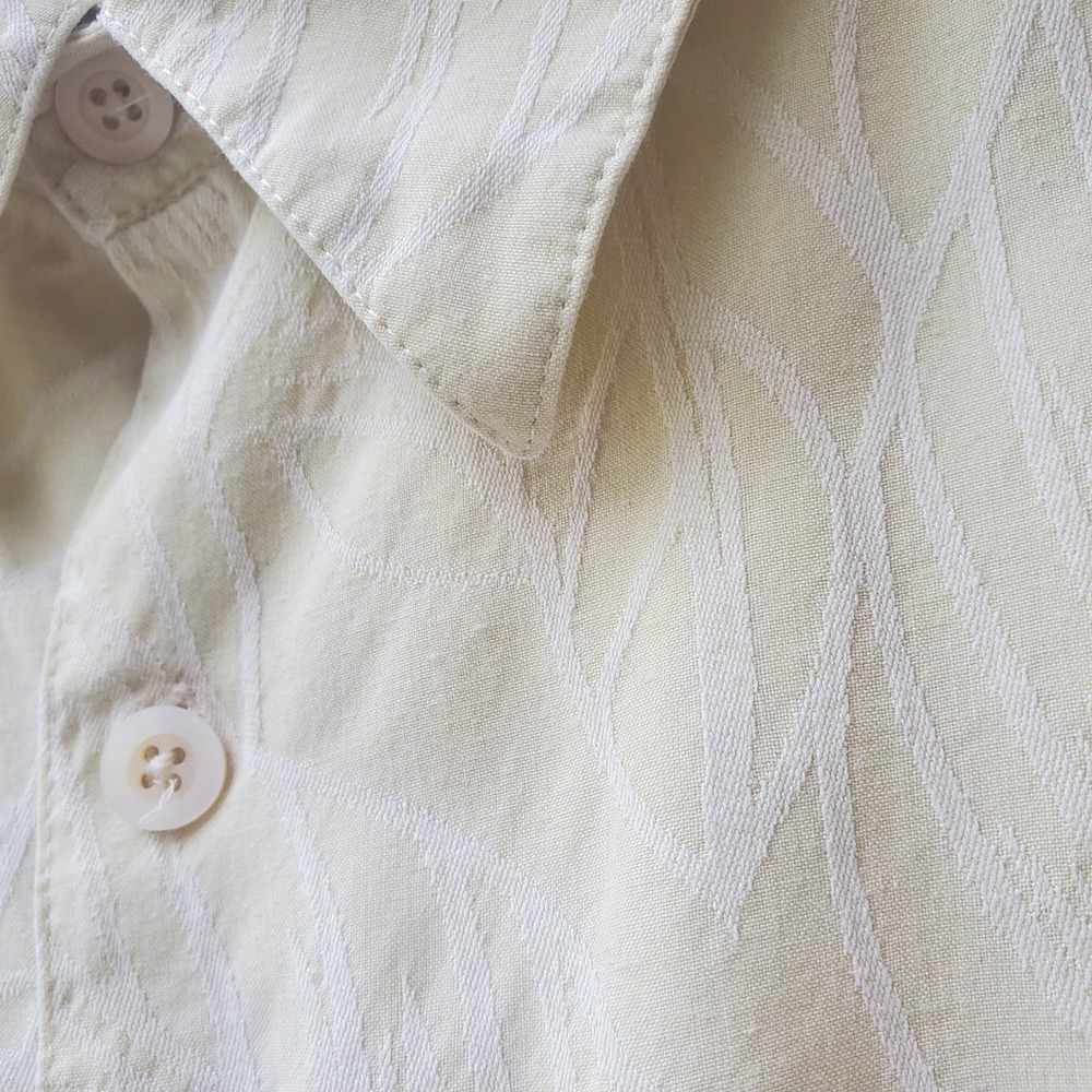 3X Caribbean Mens Silk Bamboo Blend Short Sleeve Button Up Shirt Yellow Jacquard
